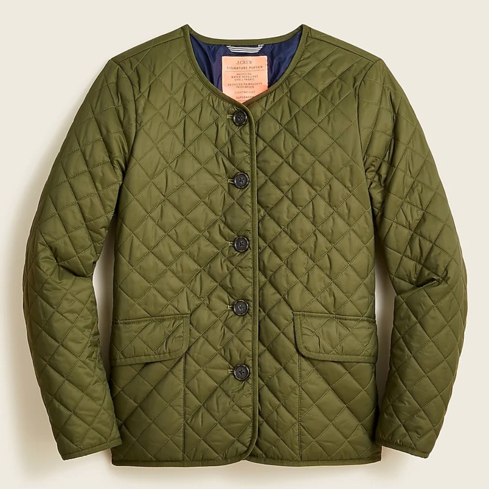 J Crew quilted puffer lady jacket with PrimaLoft size 8 M dark green